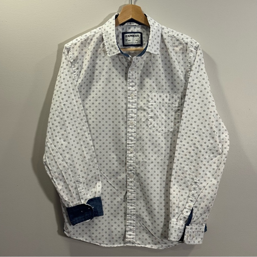 Express Medium Slim Long Sleeve Dress Shirt Starburst pattern